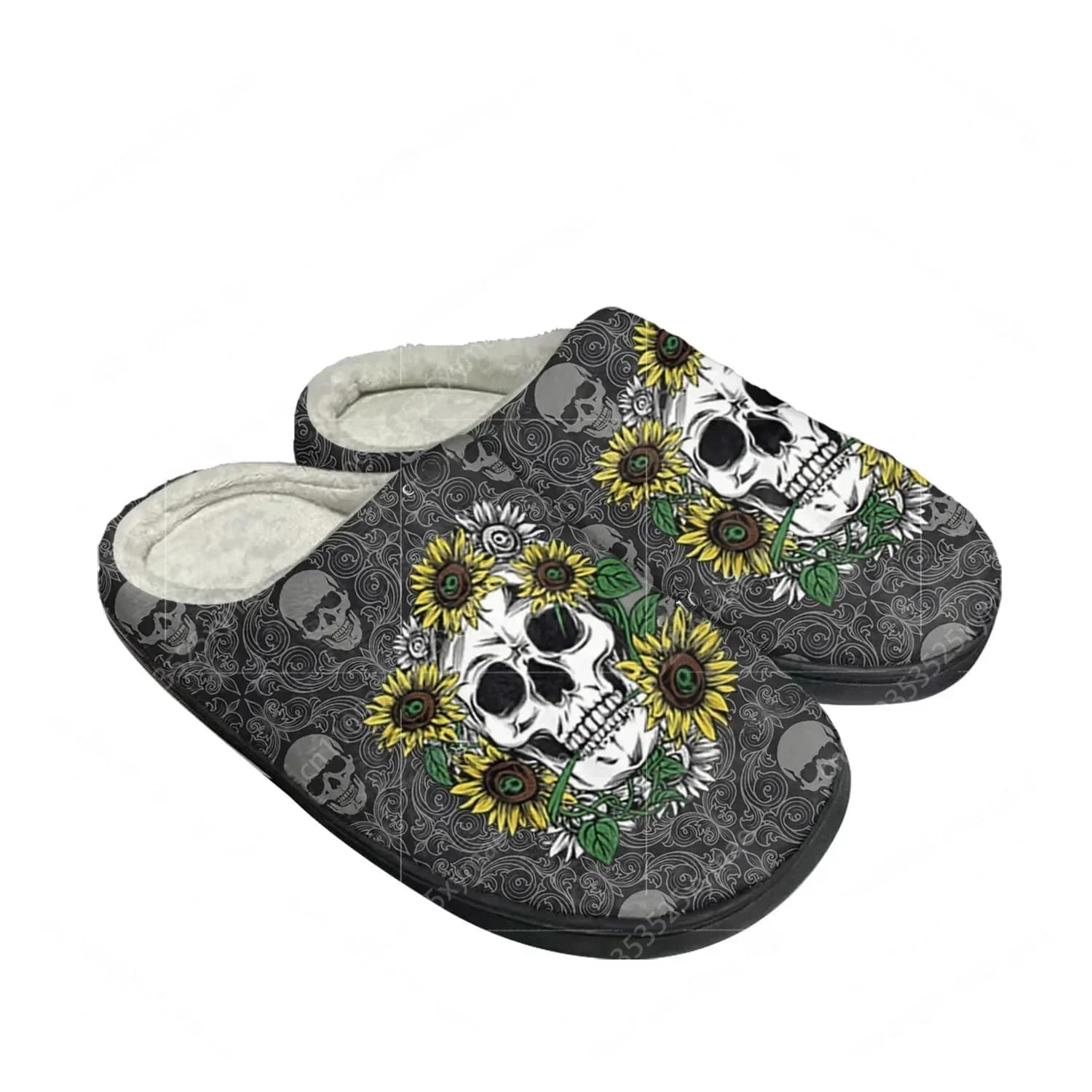 Sunflower Skull Home Cotton Slippers High Quality Mens Womens Plush Bedroom Casual Keep Warm Shoe Customized Thermal Slipper