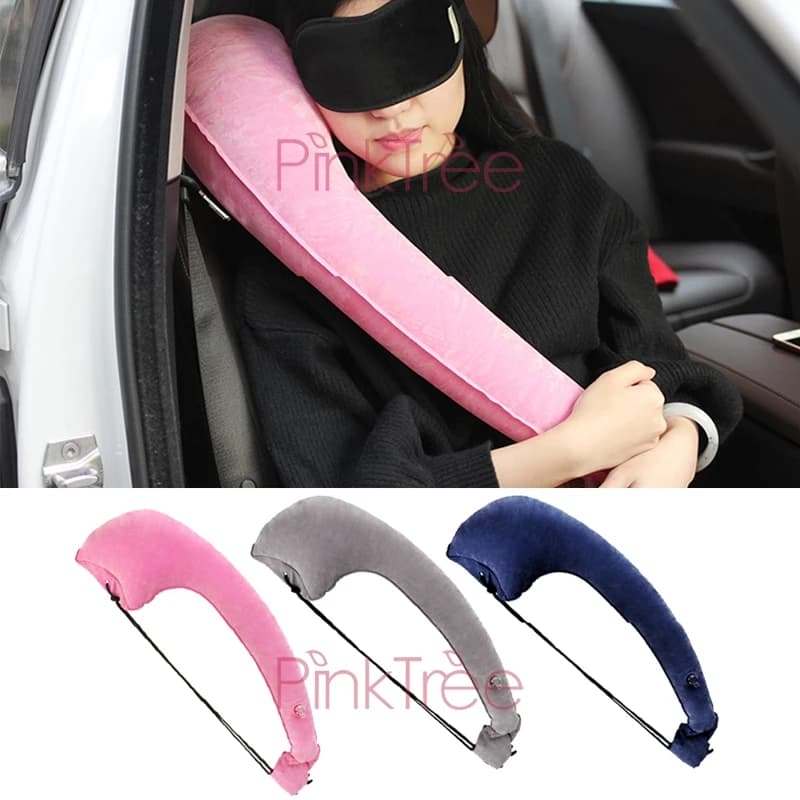P shape Travel Air Flight poggiatesta gonfiabile per Auto tenere cuscino testa collo Surport Confort Pouch Hold Pillow accessorio Auto rosa