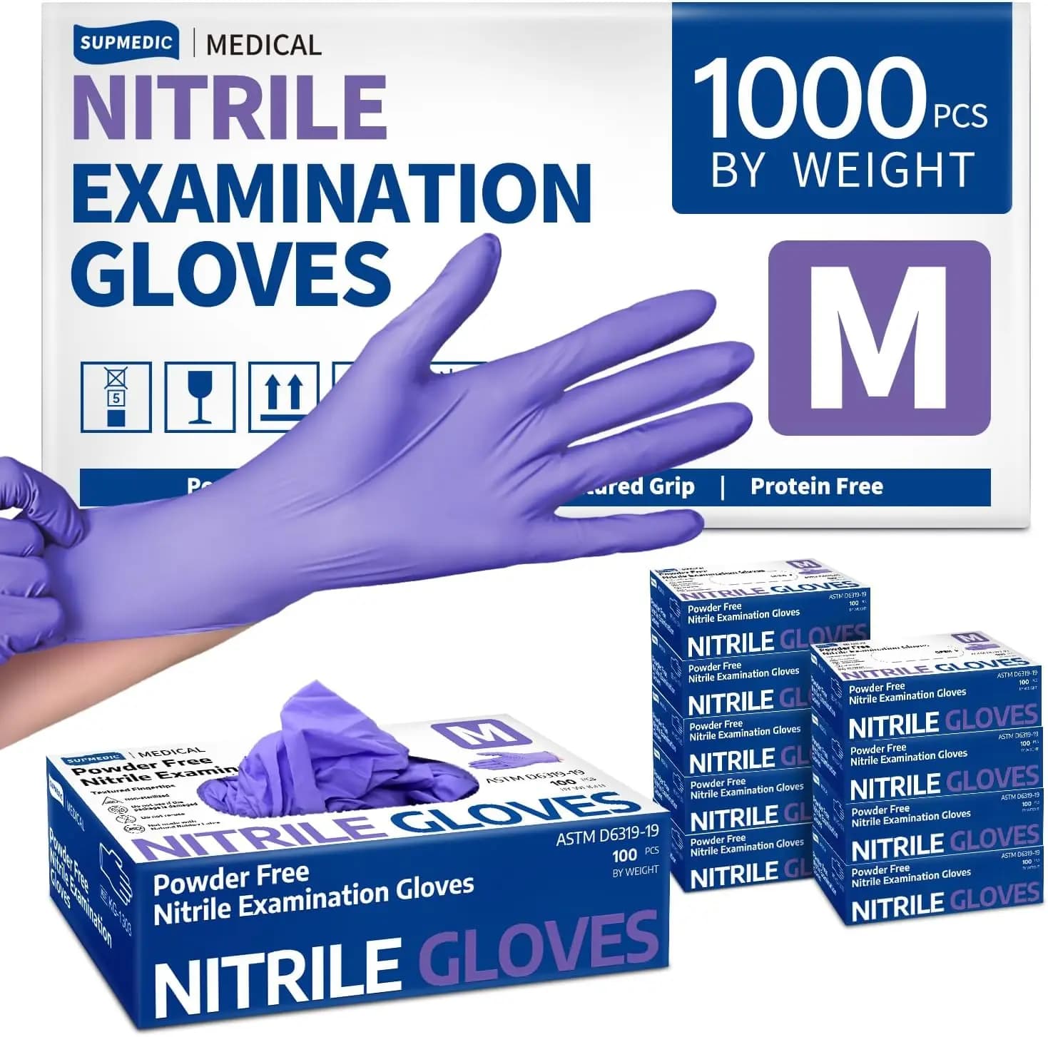 Guanti Monouso in Nitrile Lilla, 1000 Pezzi, Senza Lattice e Senza Polvere, per Pulizie ed Esami