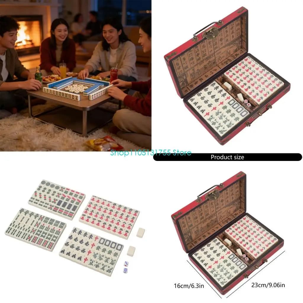 K0EF Mini Mahjong Set con scatola, Mahjong cinese tradizionale vintage portatile leggero, inclusi 2 Mahjong senza stampa