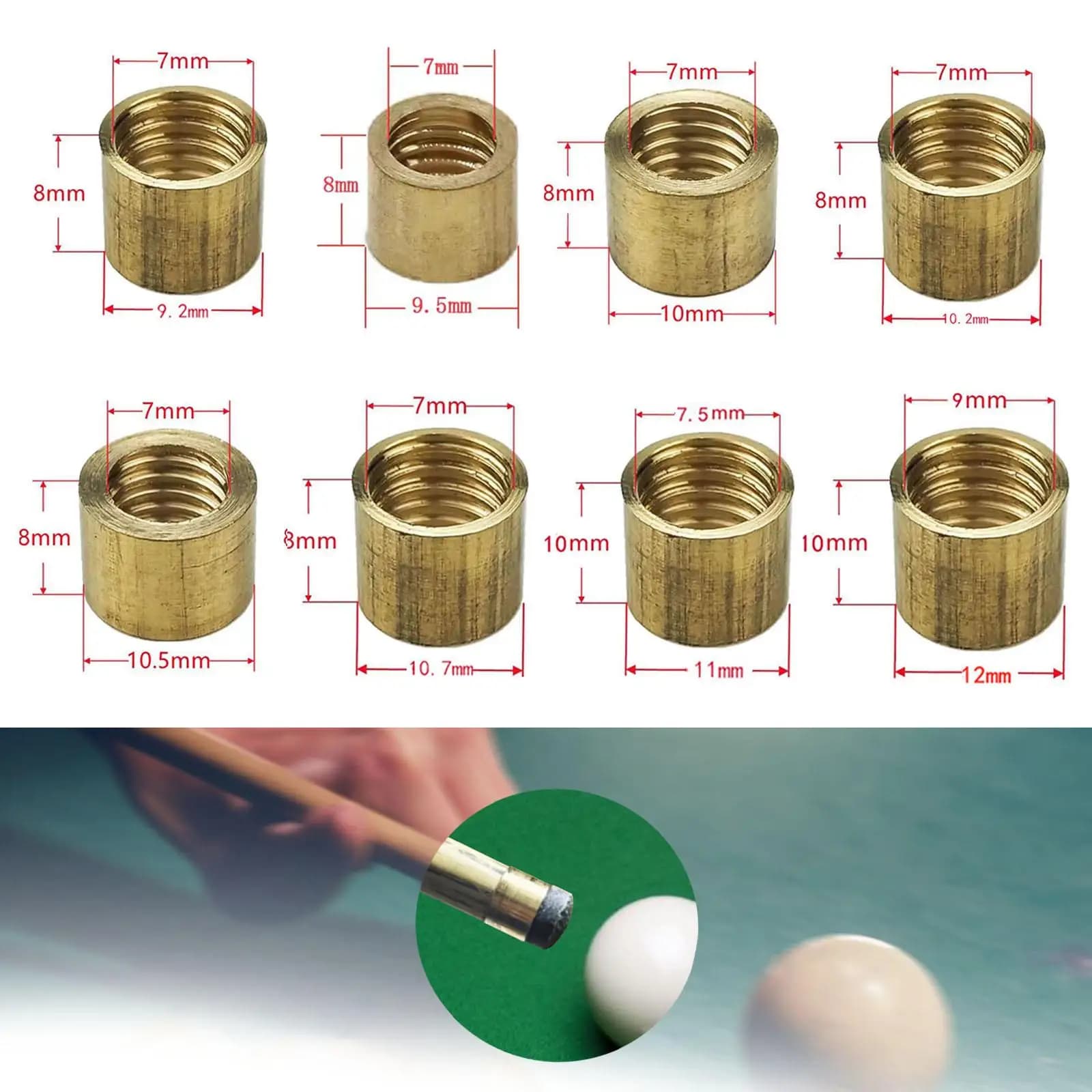Kit di Ferrule in Ottone per Stecca da Biliardo, Accessorio Leggero per Riparazione e Manutenzione