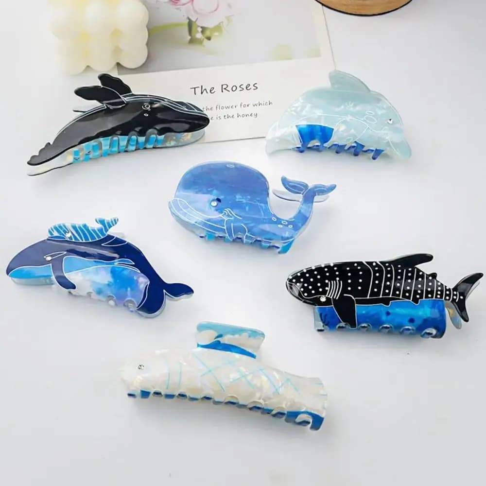 Blue Marine Animal Shaped Personalized Hair Clip: Whale, Dolphin, Shark, Fish - For Women