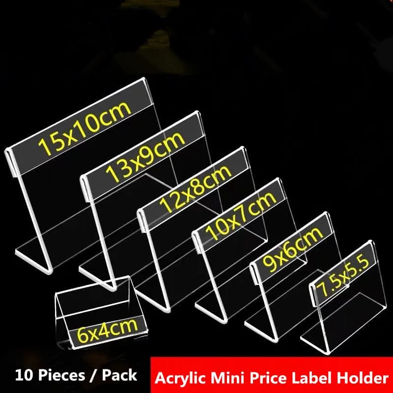 10 Pezzi 12x8 cm Supporto per Cartello in Acrilico Trasparente Espositore Etichetta Cornice per Poster in Carta Bastone Etichetta per Prezzo in Plastica Porta Carte di Carta
