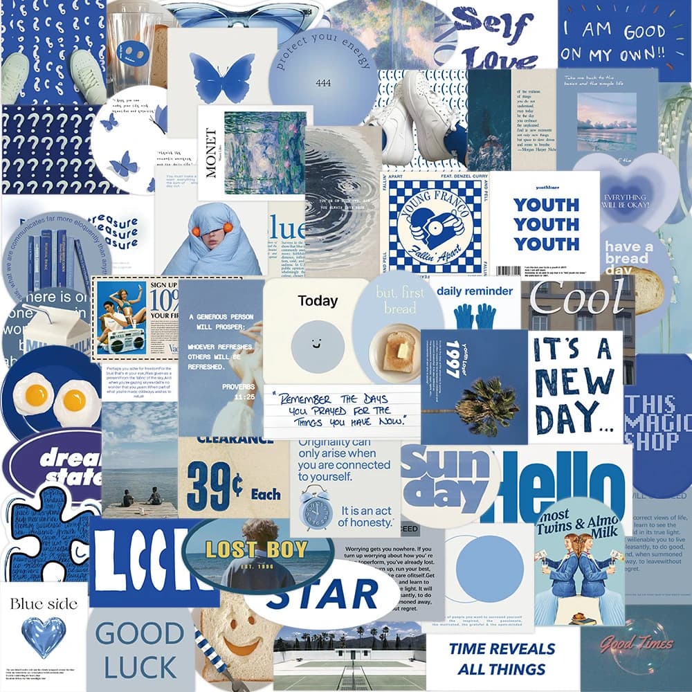 57 Pezzi Adesivi Stile INS Klein Blue Healing per Valigie, Cover Telefoni, Laptop, Quaderni, Regalo per Bambini, Papery Pop Store
