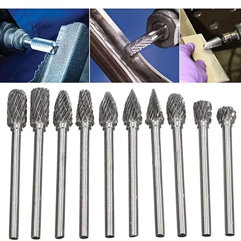 3x6mm tungsten carbide rotary cutter set, single or double tooth, for polishing, carving and grinding of metal and jade