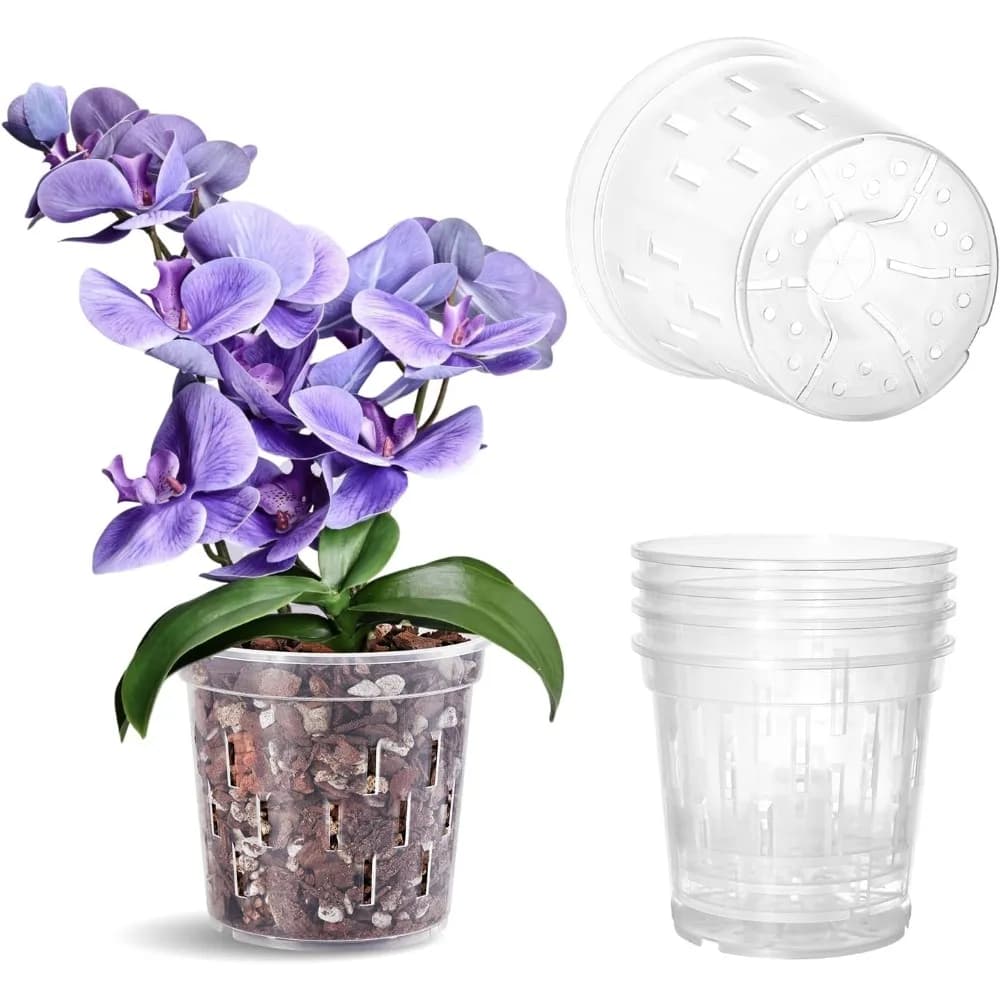 Clear Orchid Pots 4 Pack 5 Inch with Drainage Holes for Repotting and Healthy Root Growth Sturdy Plastic Planters for Indoor and Outdoor Plants