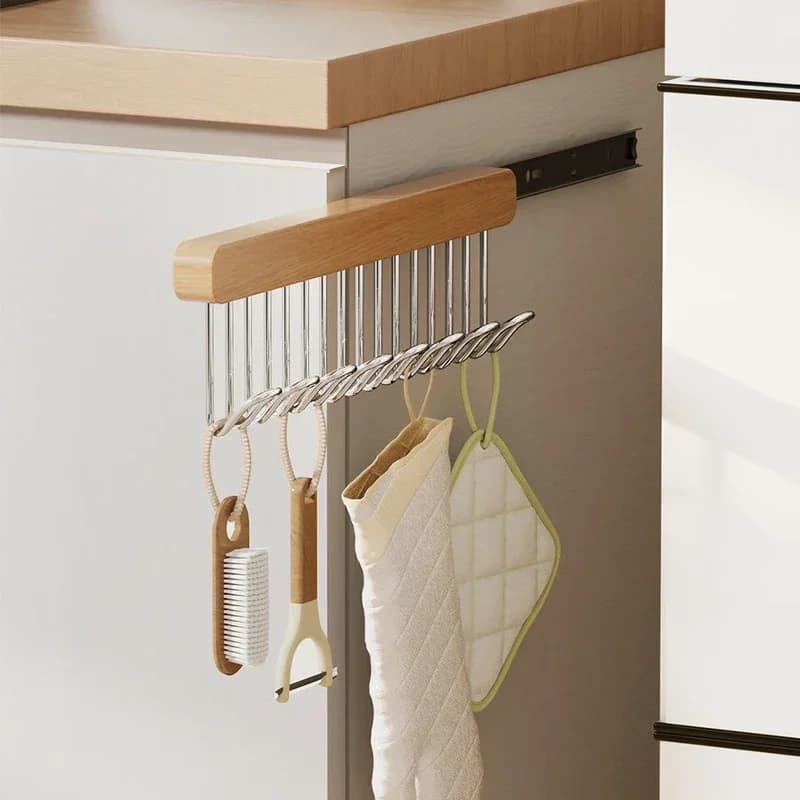 8/12 Hooks Retractable Wood Clothes Hanger Multi-functional Bra Storage Hanger Wall-mounted Wardrobe Hanger Clothes Organizer