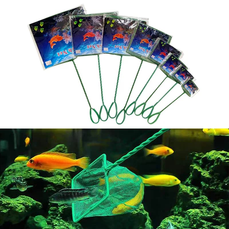Grande 3-12 pollici rete da pesca manico lungo quadrato accessori per acquari Betta rete per gamberetti rete da pesca strumenti per la pulizia dell'acquario