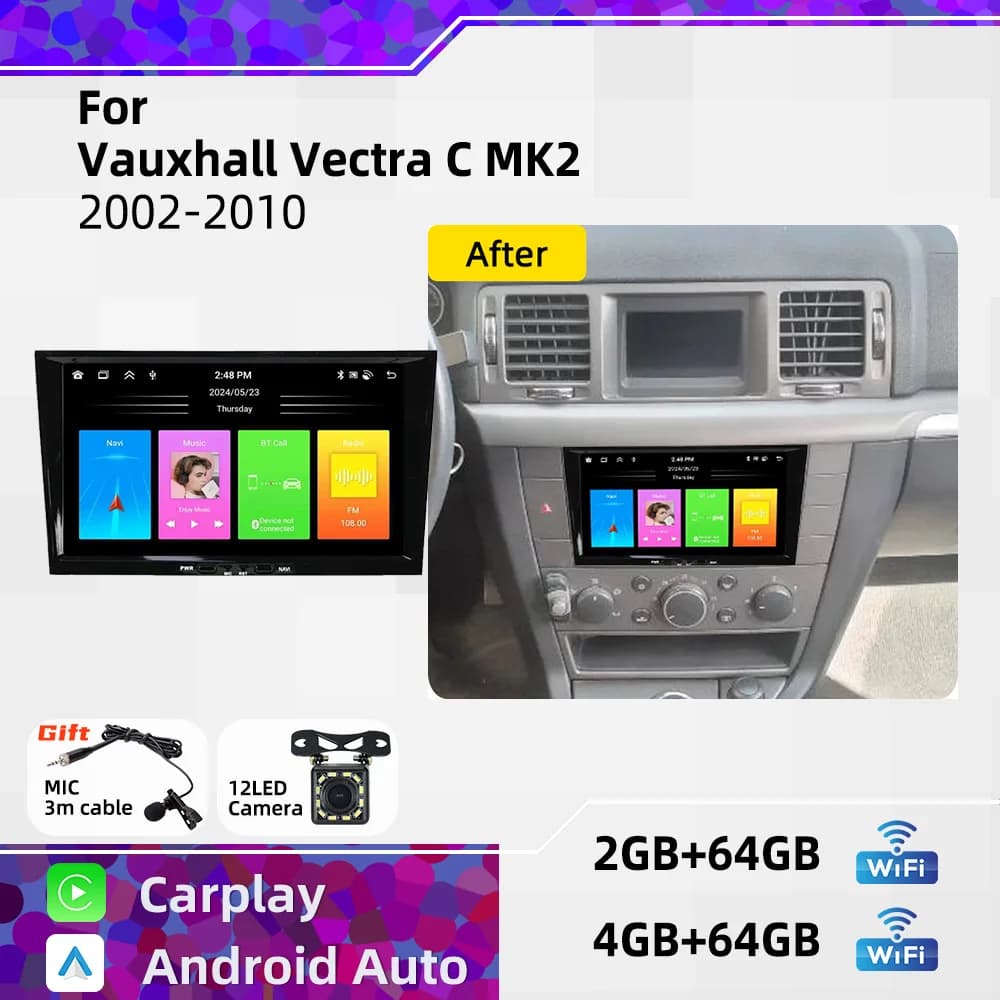 For Vauxhall Vectra C MK2 2002-2010 Carplay Autoradio 2 Din Android Radio GPS WIFI Auto Car Multimedia 8" Screen Stereo