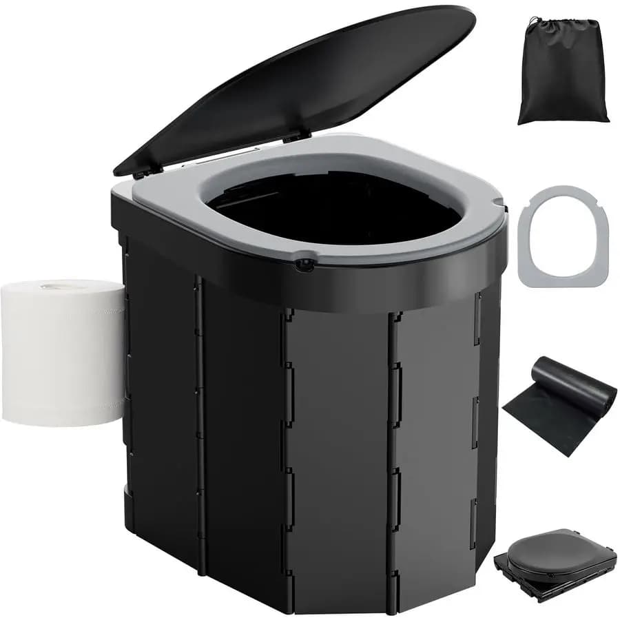 Toilette da campeggio con cuscino in PU, vasino pieghevole per adulti con coperchio e porta carta igienica, toilette da campeggio impermeabile con