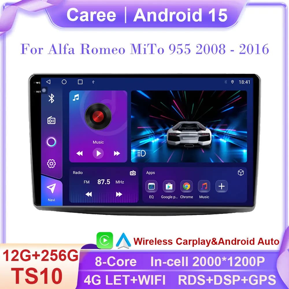 Autoradio Multimedia Video Reader For Alfa Romeo MiTo 955 2008 - 2016 Android Auto GPS Navigation Bluetooth WiFi 4G QLED No 2din