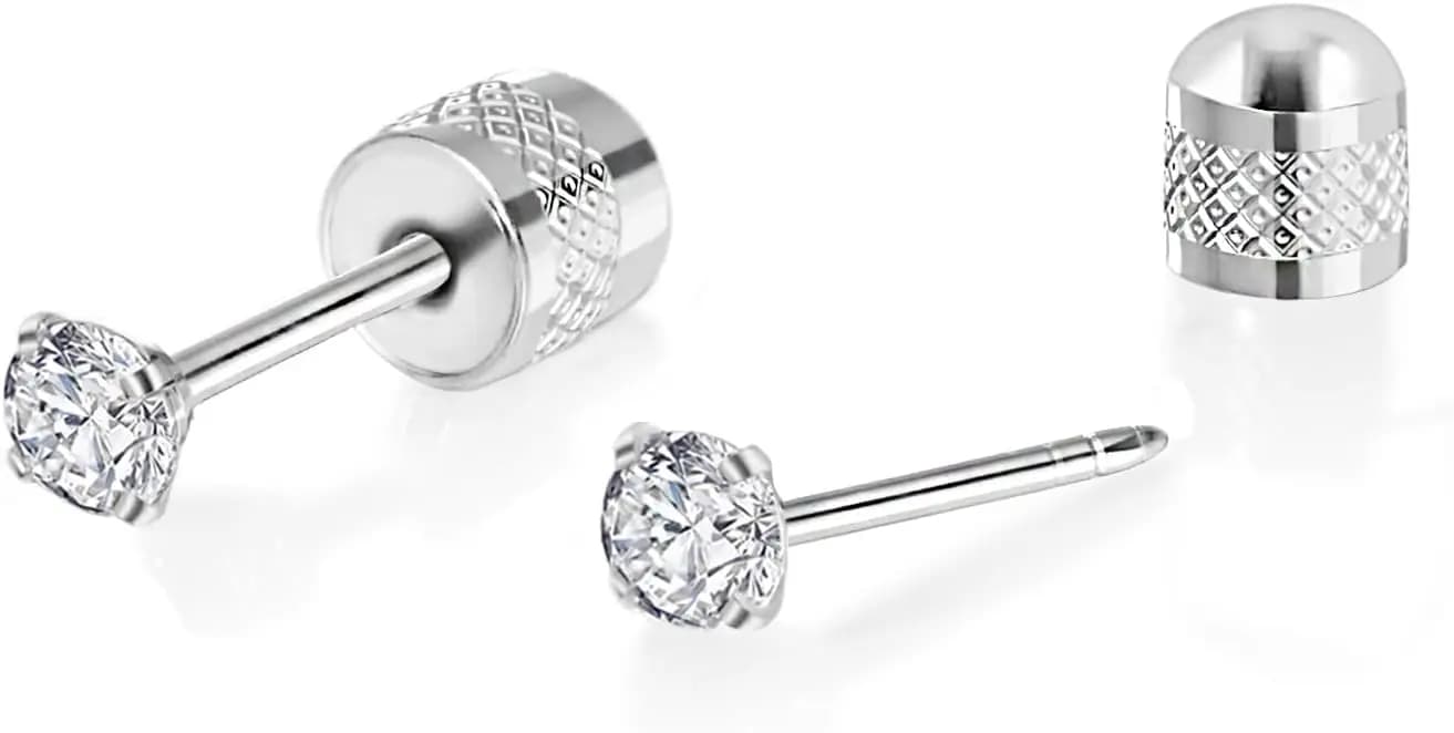 Orecchini a perno piatti senza filettatura per donna e uomo, gioielli per piercing helix e trago con zirconia cubica
