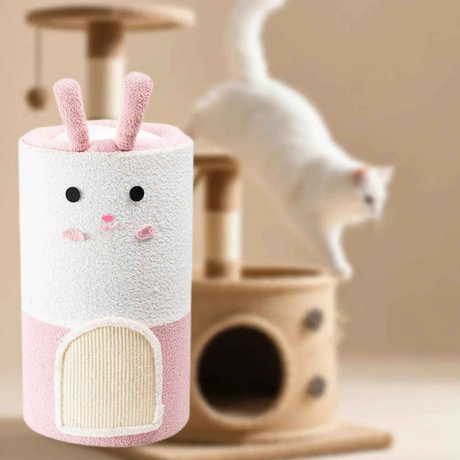 Casetta per Gatti con Caverna in Sisal, Letto, Arredamento per Gatti da Interno, Tiragraffi, Nascondiglio, Casetta Gioco per Decorazione Casa