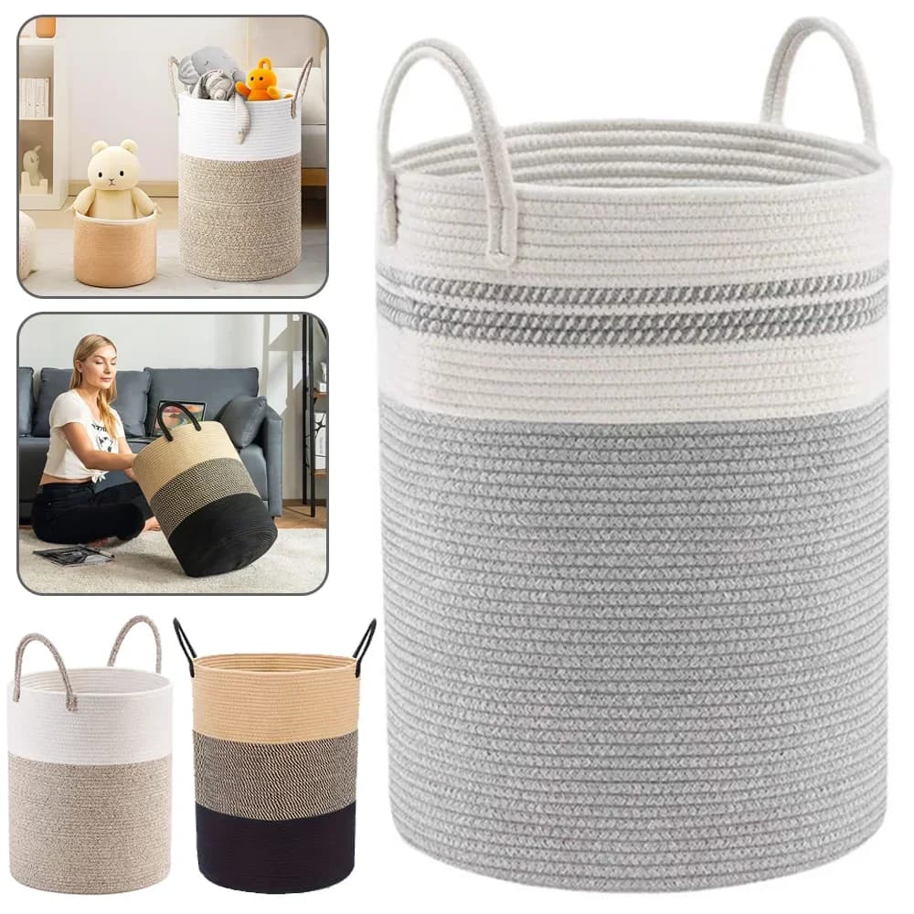 For Extra Large Laundry Storage Bag, Woven Dirty Clothes Basket With Cotton Rope Handle, Dirty Clothes Hamper, Storage Baske