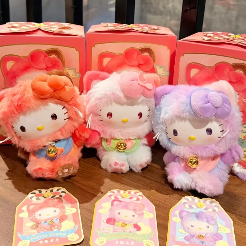 Sanrio Genuine Hellokitty Lucky Cat Blessing Blind Box Cute Anime Figure Pendant Collectible Trendy Toy Keychain Gift For Girls