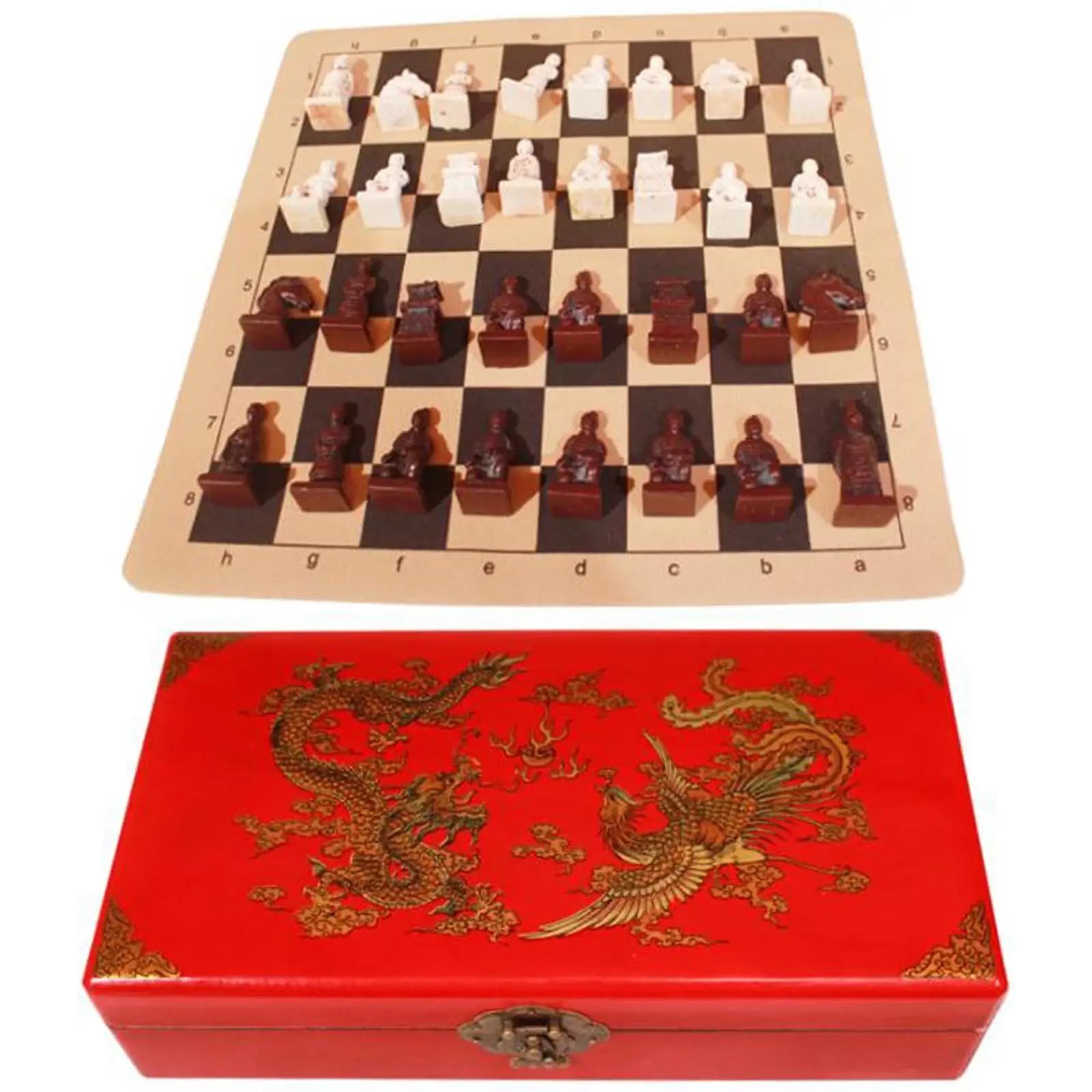 Set di Scacchi Internazionale in Terracotta Deluxe Intagliato a Mano per Collezionisti, Bambini e Adulti