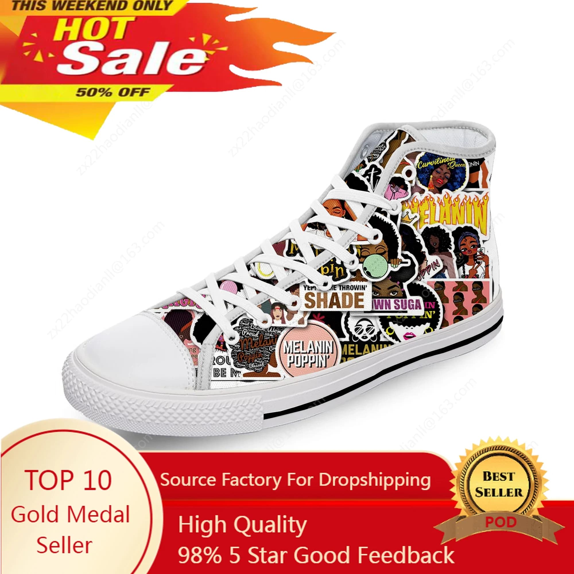 Black Girl Magic Melanin Poppin Panno bianco Moda Stampa 3D Scarpe di tela alte Uomo Donna Sneakers leggere e traspiranti