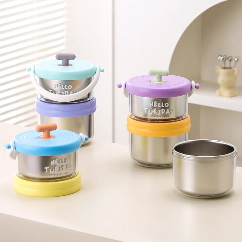 Lunch Box a doppio strato Contenitore per alimenti in acciaio inossidabile 304 con cucchiaio Bento Box per snack alla frutta per bambini Tazza da zuppa per il ritorno a scuola