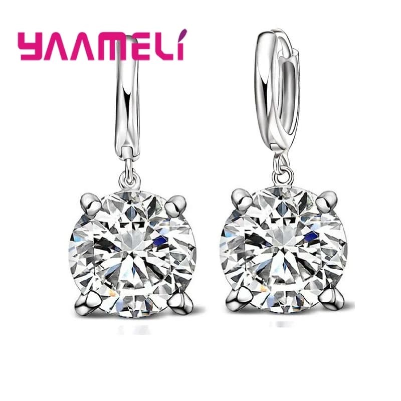 925 Sterling Silver True Pendant Earrings Large Round Crystal CZ Earrings for Women Girls Fashion Jewelry Gift for Wedding Party