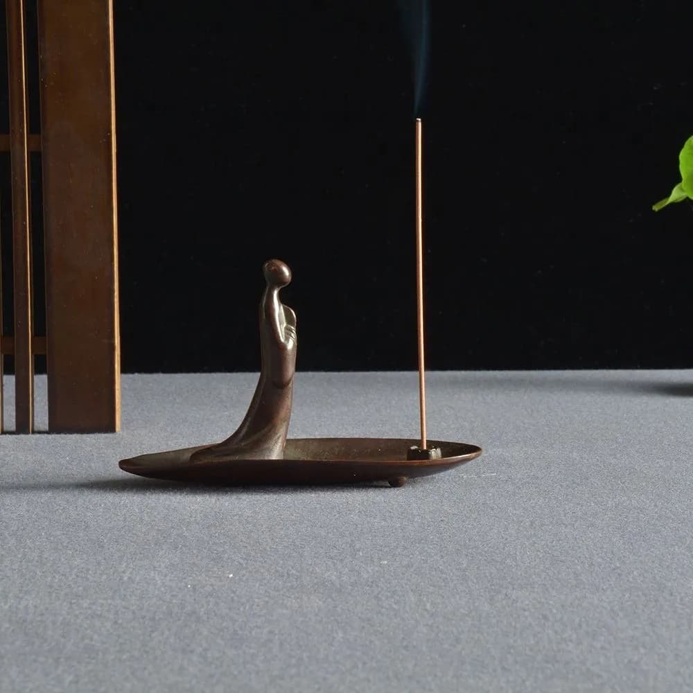 Brass Zen Buddha Incense Stick Holder Leaf Shape Incense Burner Minimalist Oriental Home Meditation Decor Craft Gift