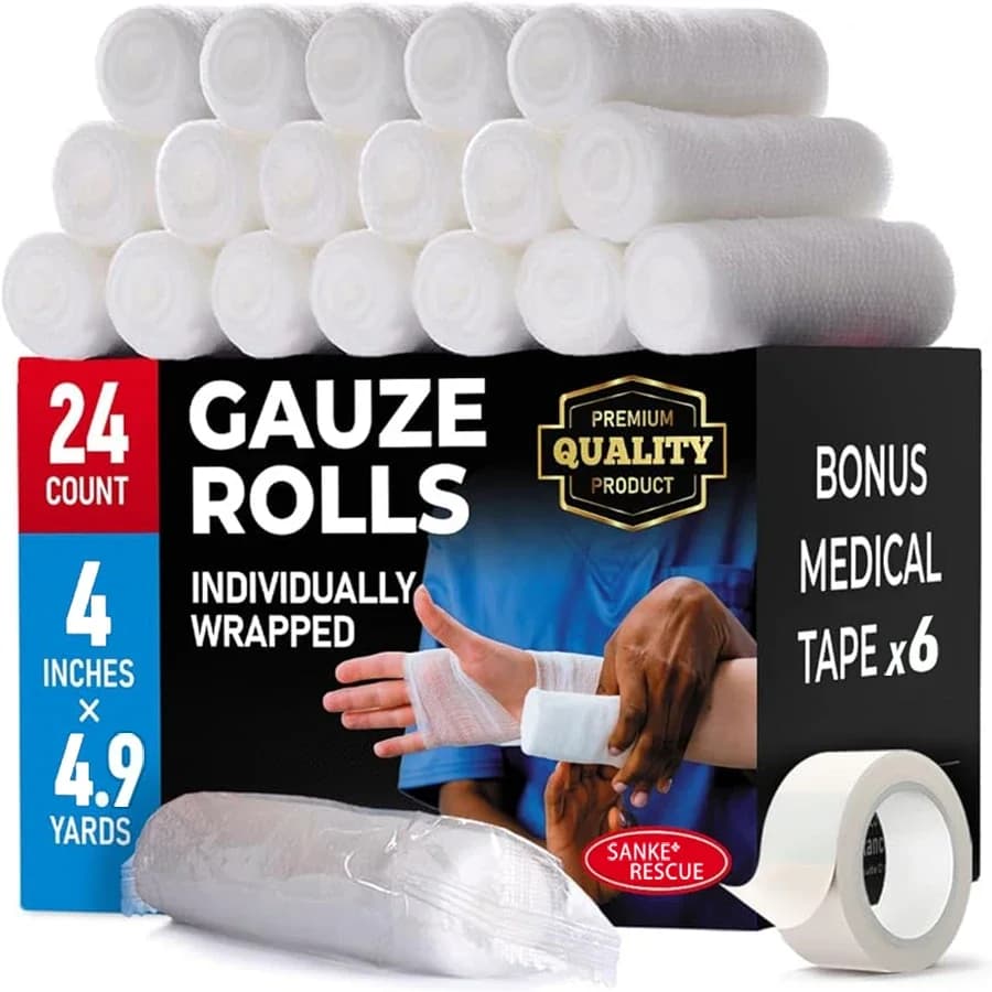 Rotoli di garza Premium confezione da 12-24 3-4 "x 4.9yd nastro Bonus avvolto in garza arrotolata traspirante pronto soccorso garza conforme ferite avvolgenti