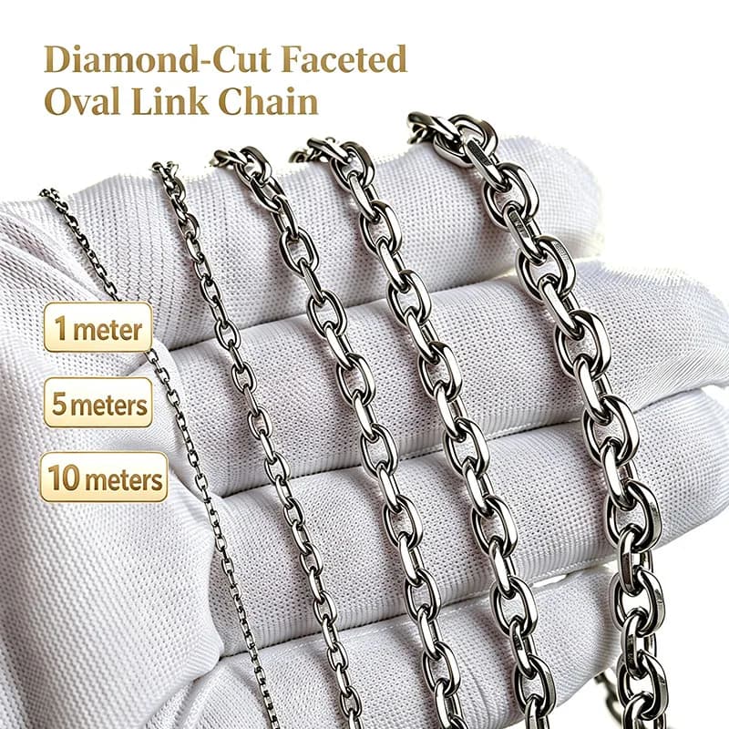 TA1 Pure Titanium Faceted Oval Link Chain, Hypoallergenic, Never Fade, DIY Necklace Bracelet Making Supplies, Wholesale Factory