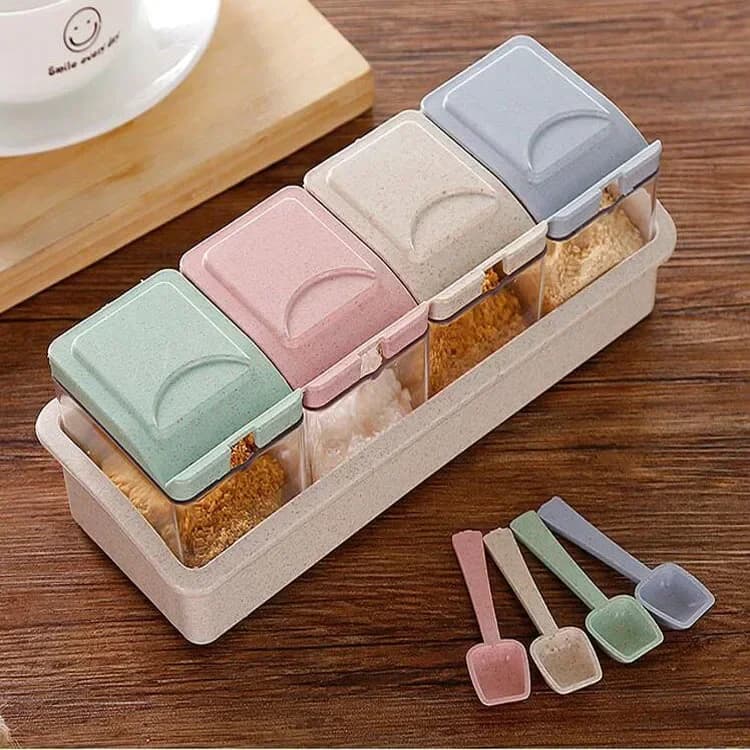 1Pcs Multifunction Wheat Straw Jar Condiment Seasoning Bottle Set Kitchen Dressing Salt Tank Tank Seasoning Box Kitchen Tools