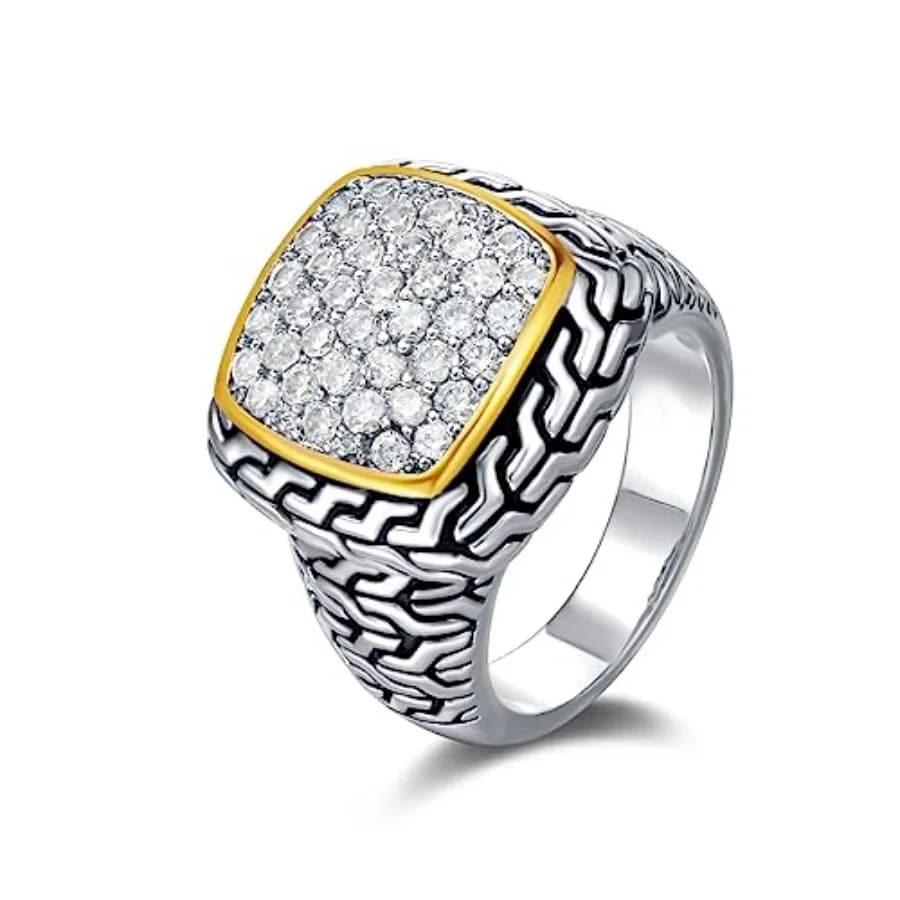 UNY JEWEL Jewelry Make a Statement Foxtail Pave CZ Two Tone Designer Inspired Luxury Women Ring Valentine
