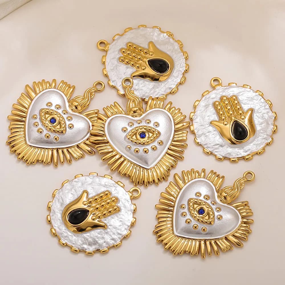 2 pcs stainless steel pendants gold plated hand malocchio heart shaped accessories for diy jewelry earrings doing the search for supplies
