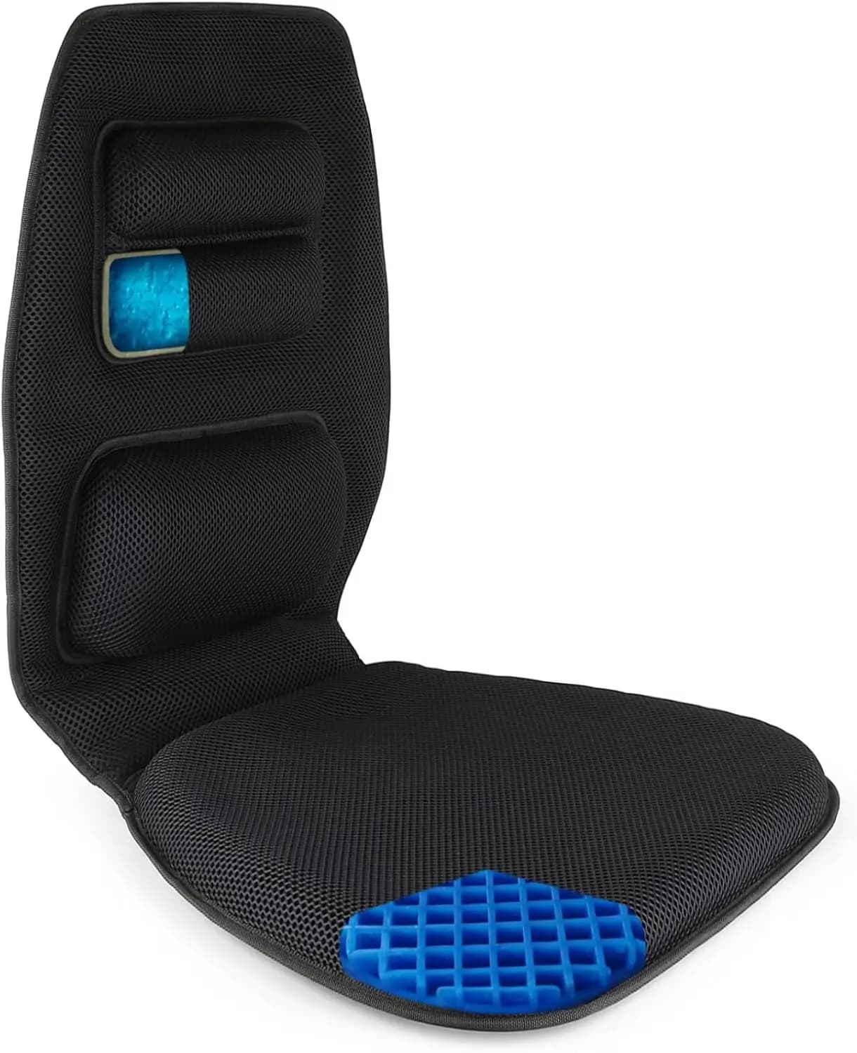 Premium gel cushion with back support for car and office chair: relieves coccyx pain, helps posture