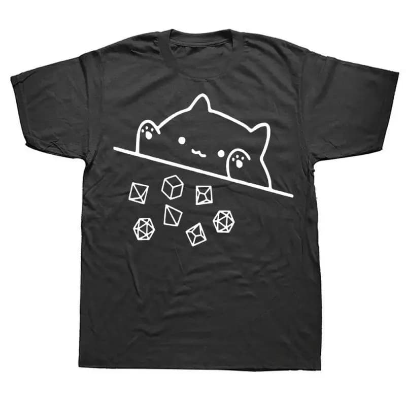 DnD Cat Dice Graphic Tee Cute Kitten Throwing Polyhedral Dice Print Short Sleeve T Shirt Tabletop Gaming Casual Top T Shirt