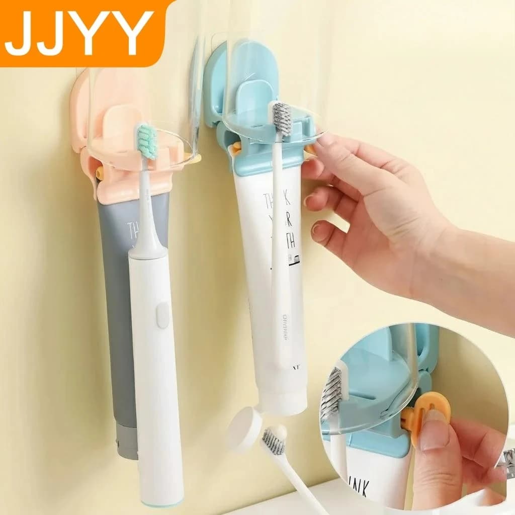 Portaspazzolino Multifunzionale 3 in 1 con Spremitubo per Dentifricio in Plastica, Organizzatore per il Bagno