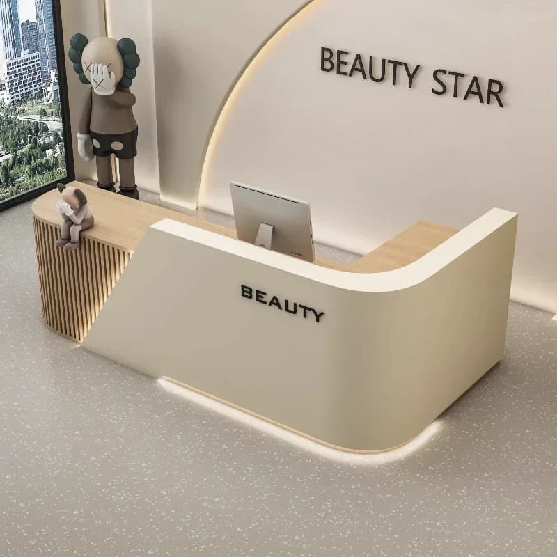 Scrivania di Lusso Moderna Nordica con Contenitore, Scrivania a L, Bancone Reception per Salone di Bellezza