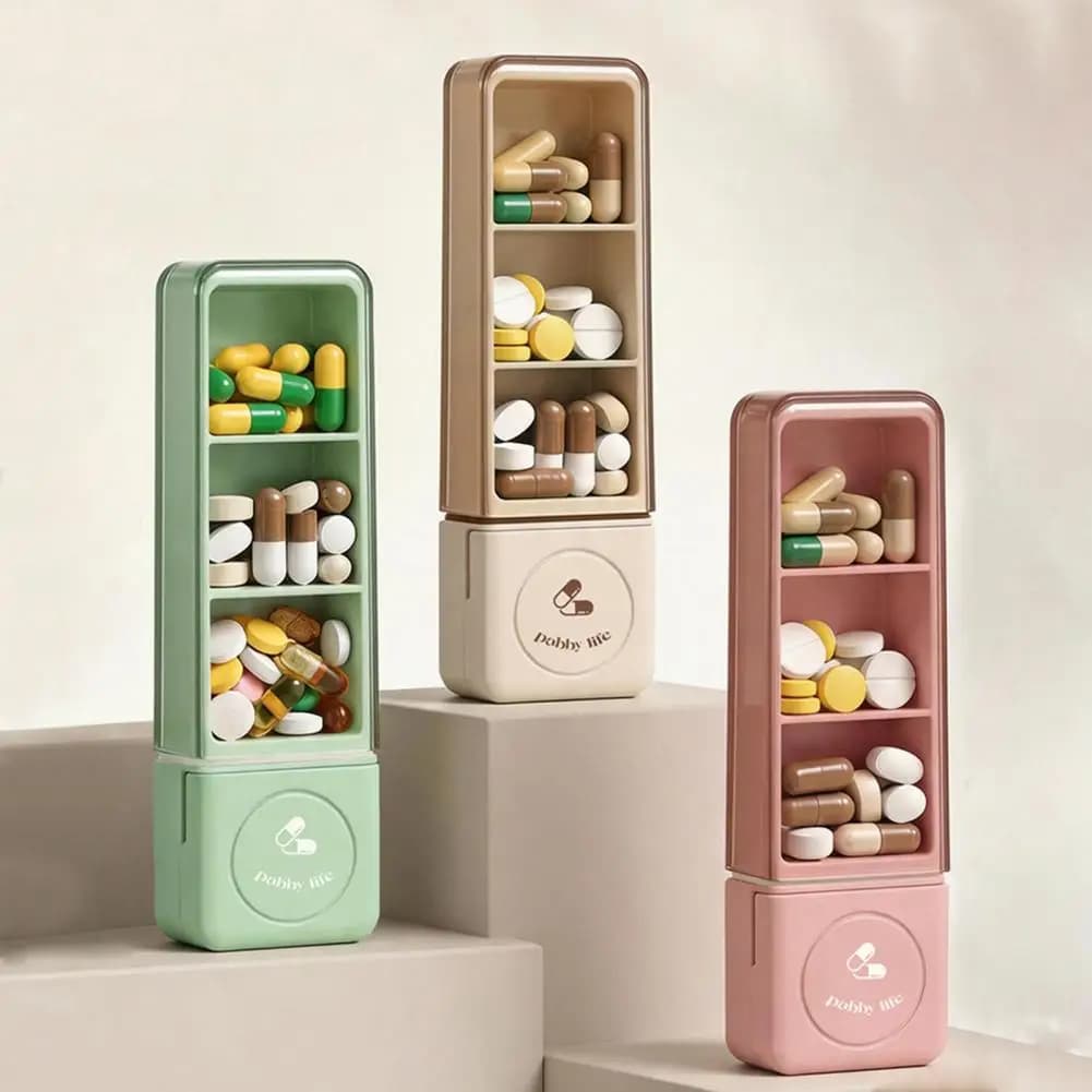 Moisture Proof Pill Box Pill Splitter for Small Tablets Moisture-proof 3-compartment Pill Box with Sharp Stainless for Travel