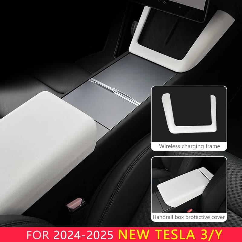 Per Tesla Model Y Launch Juniper 2025 Modello 3 Highland 2024 Console centrale in pelle bianca Copertura del telaio di ricarica wireless