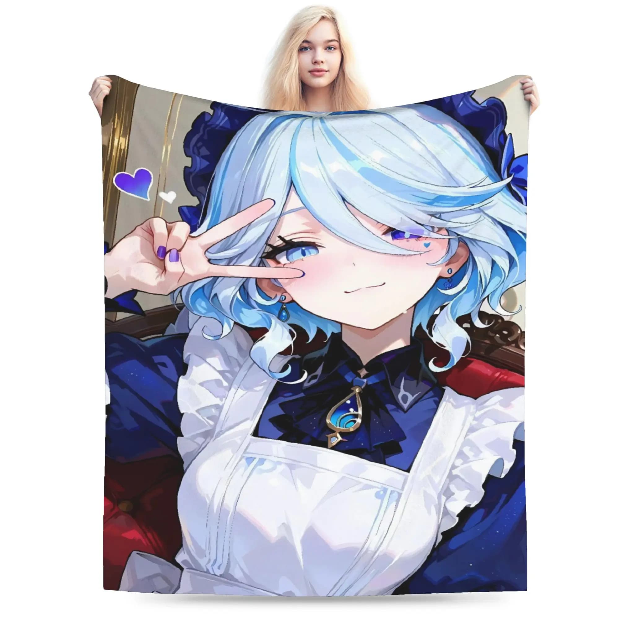 Furina Genshin Impact Coperta da gioco per cartoni animati Calda morbida e divertente Biancheria da letto in peluche per soggiorno Copriletto in flanella
