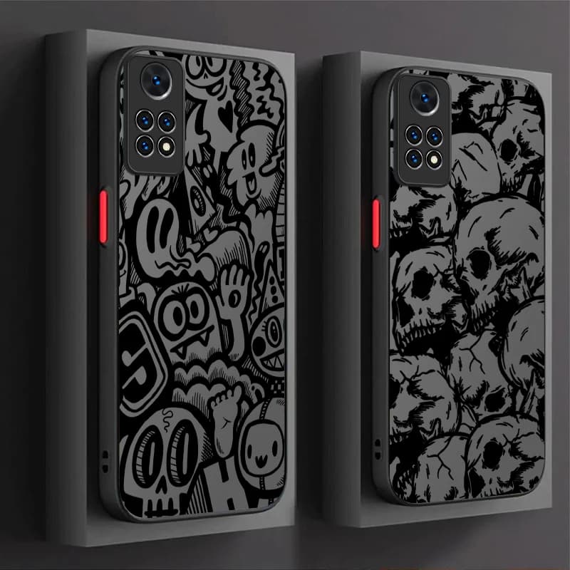 Black Artistic Graffiti Skull Matte Phone Case for Xiaomi Redmi Note 15 14 13 12 11 10 9 Pro Plus 4G 5G 12S 11S 10S 9S PC Cover