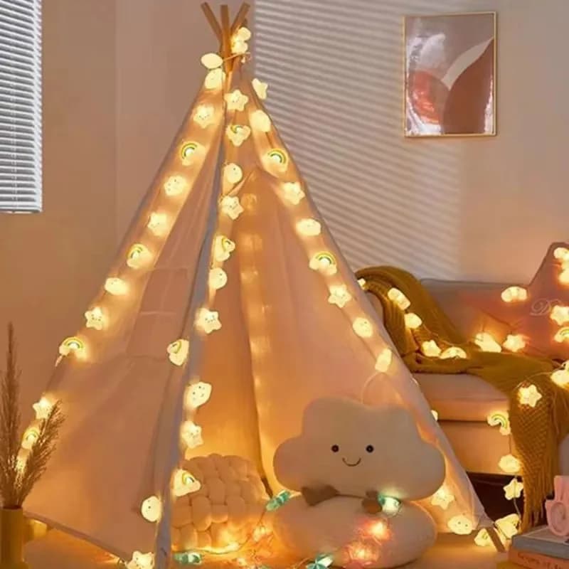 1PACK Battery Powered Rainbow Star Cloud LED String Lights Twinkle Fairy Lights for Bedroom Birthday Party Home Decor