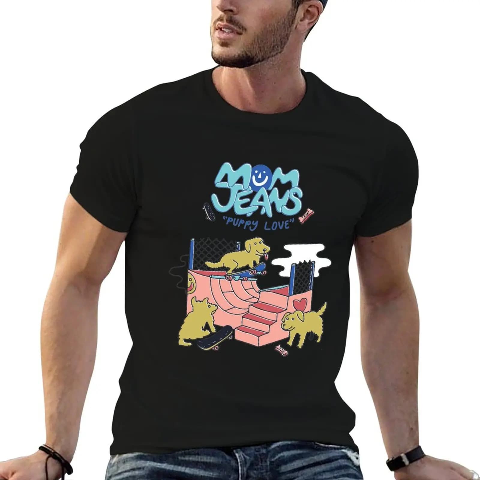 Mom Jeans band puppy love, dog T-Shirt Classic Crew Neck Cotton T-Shirt