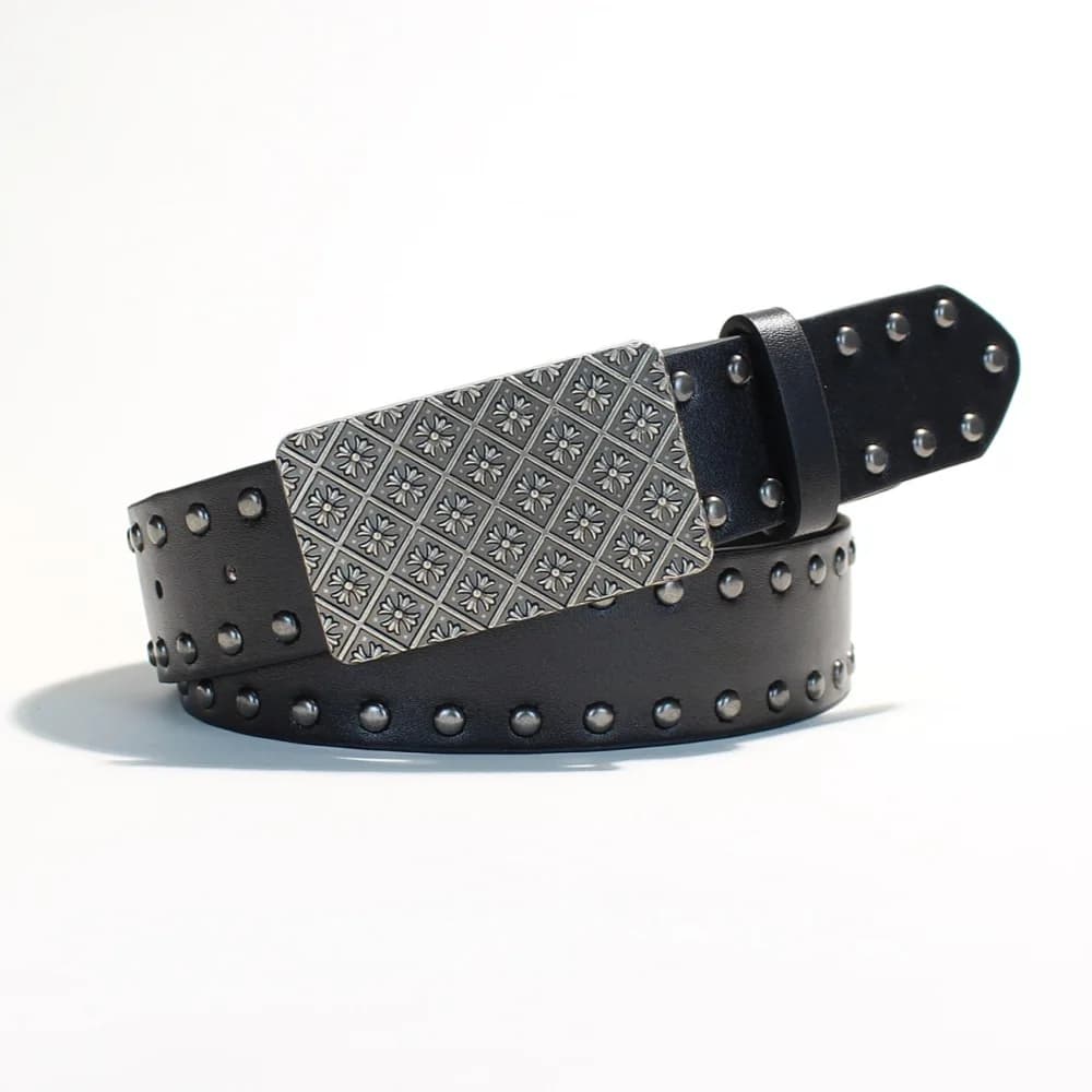 Cintura Nera Western per Uomo e Donna, Cinture con Rivetti, Accessori Moda Maschile, Stile Punk, Cintura Larga per Jeans, Regalo per Uomo