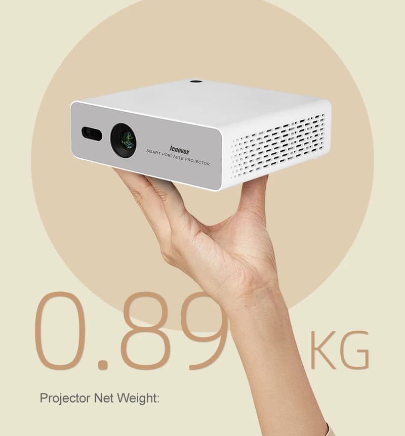 Proiettore Jenovox M5000 Mini DLP 4K con batteria integrata, proiettore portatile con Android per uso esterno
