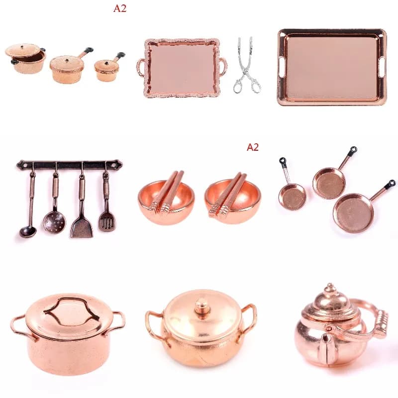 Scale 1:12 Home of miniature dolls Color pink gold Pots Kettle Pots Cooking Kit Doll Accessories