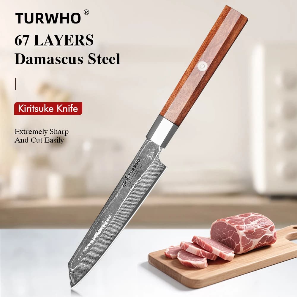 TURWHO 5 "Coltello Kiritsuke giapponese fatto a mano in acciaio di Damasco Coltelli da chef professionali Cucina Frutta Peeling Peeling Coltello multiuso