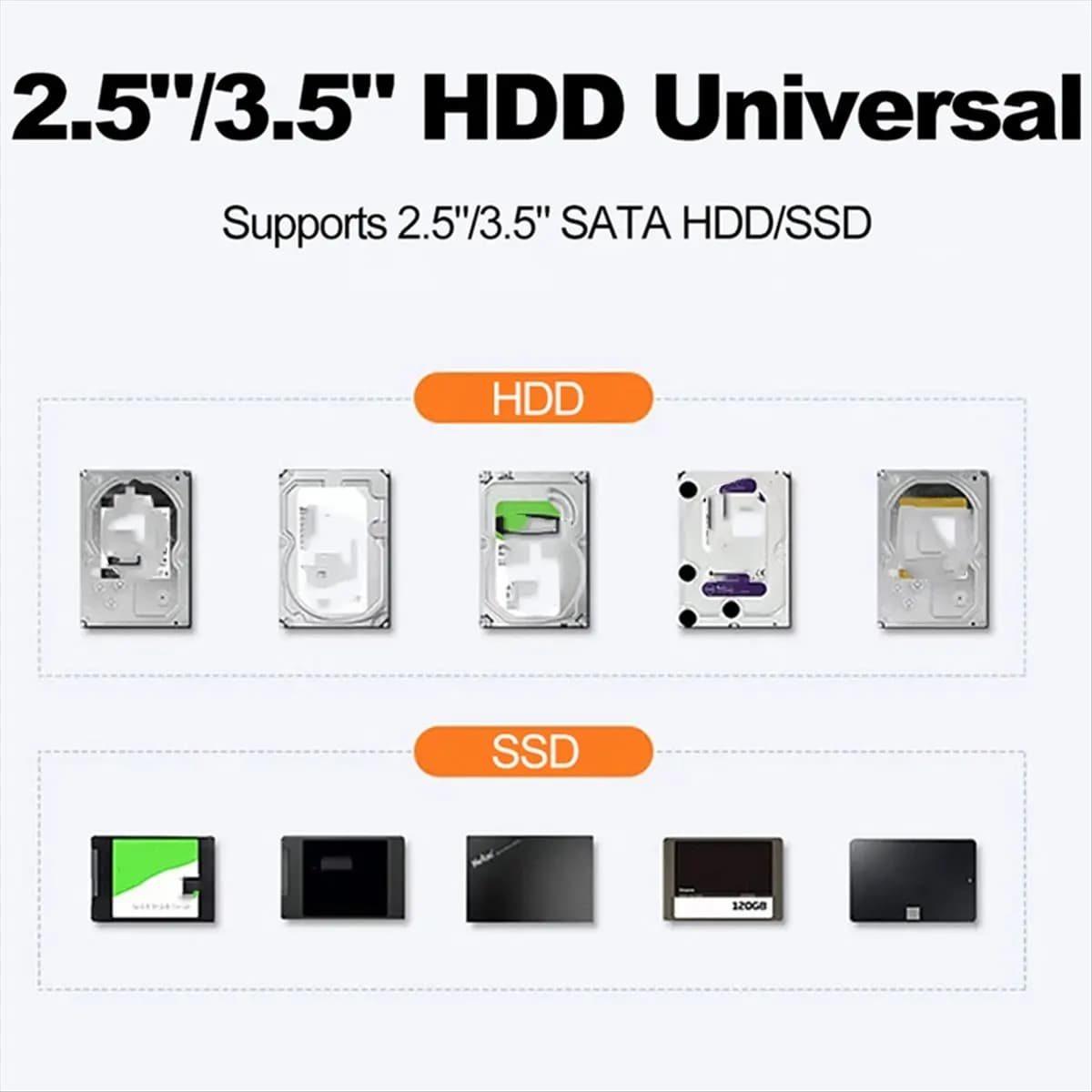 Stabile - Custodia per disco rigido da 2,5 3,5 pollici USB3.1 SATA SSD Custodia per disco rigido esterno Ventola incorporata 5 Gbps 12 TB Spina UE