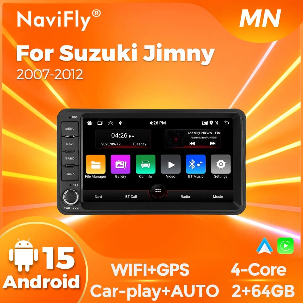 Autoradio multimediale Navifly 4 Core da 7 pollici 64GB con Carplay wireless e Android Auto per Suzuki Jimny 2007-2012, GPS, BT, RDS