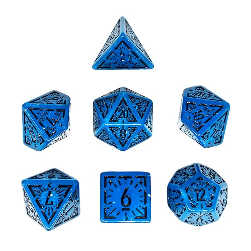 Blue Carved Acrylic Dice Set,7Pcs Black Recessed Engraved Polyhedral DND Dice for Dungeons & Dragons TRPG Tabletop Role Playing