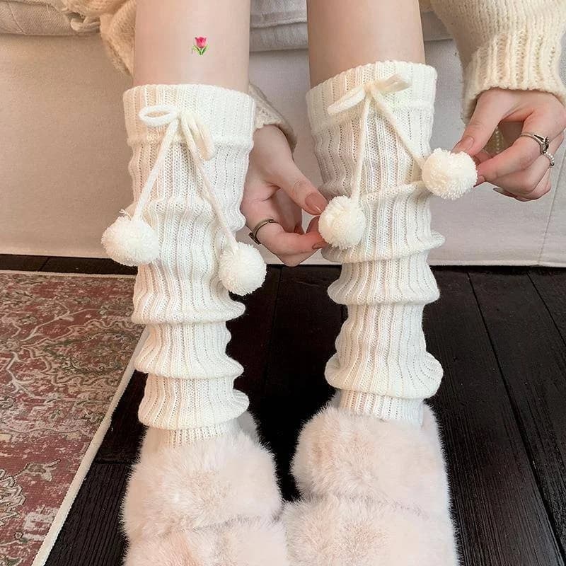 Calze invernali in cotone ispessito al ginocchio da donna con nodi, leggings carini da ragazza, calze calde e comode per autunno e inverno