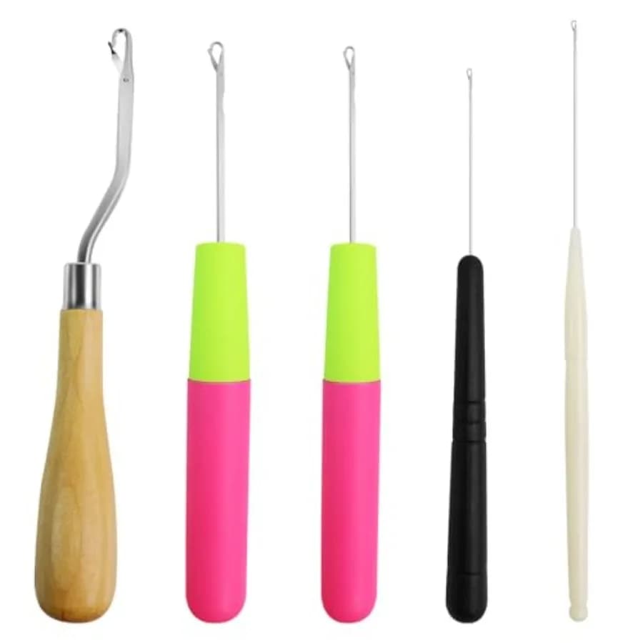 5PCS Latch Hook, Different Sizes Small Crochet Hooks Needle for Braid Hair, Scarf Carpet Making and Other Crafts