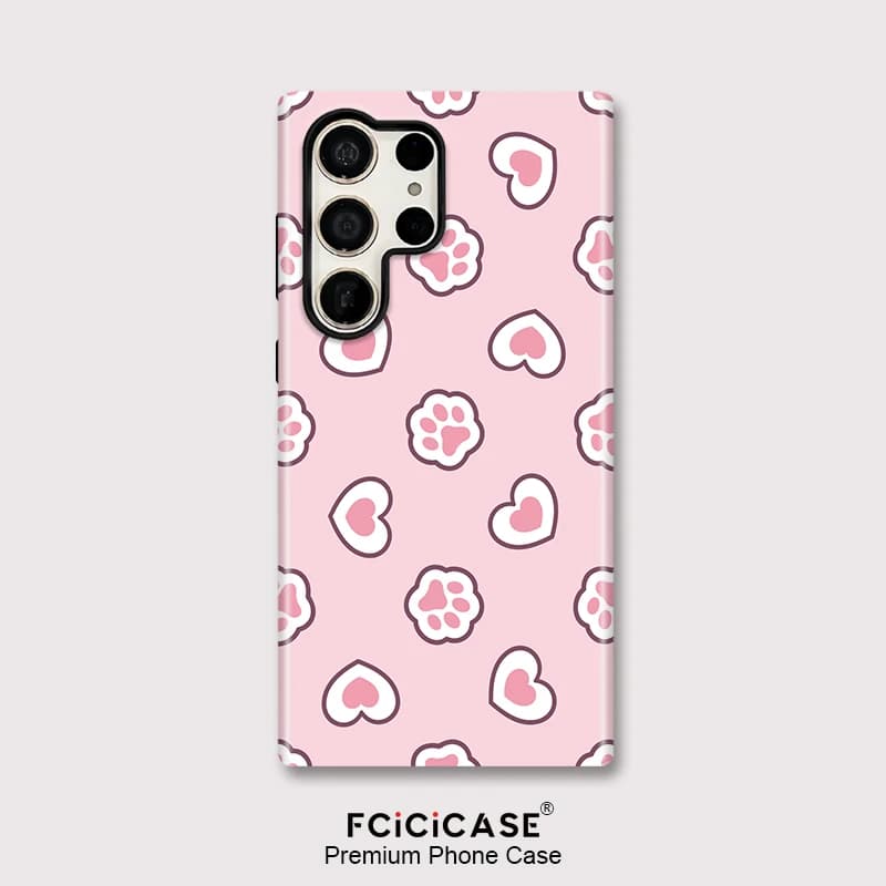 Custodia per Telefono in Acrilico Fcicicase per Samsung Galaxy S23 Ultra S20 FE S24+ S25 Plus A26 A36 A16 A56 con Motivo a Zampa di Gatto e Cuore