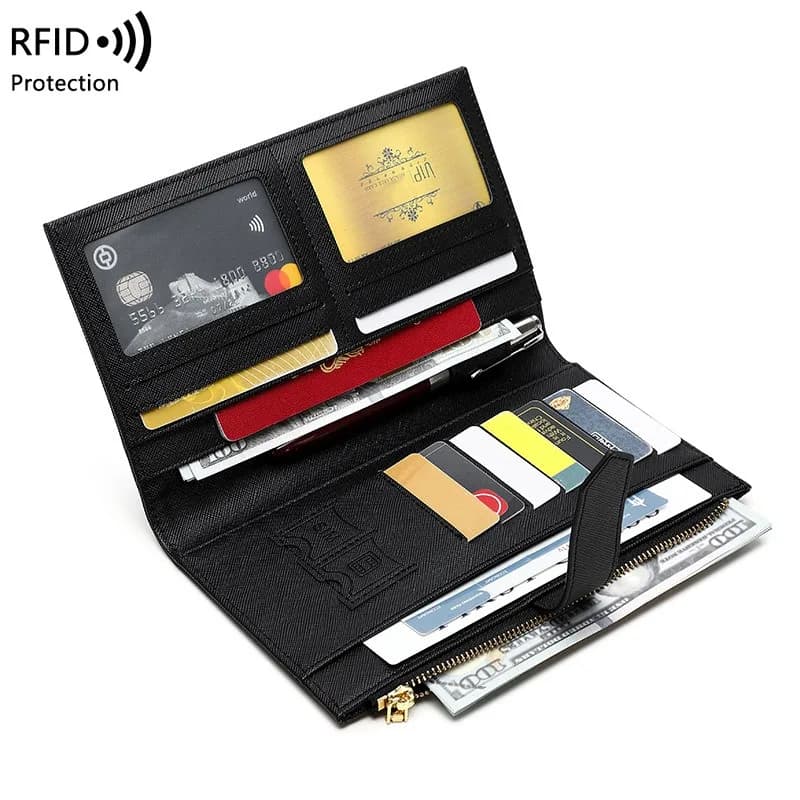 Nuova borsa protettiva per foto RFID con cerniera, borsa identificativa, porta passaporto, portafoglio da donna lungo multifunzionale